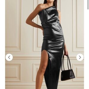 RICK OWENS One-shoulder coated cotton-blend maxi dress